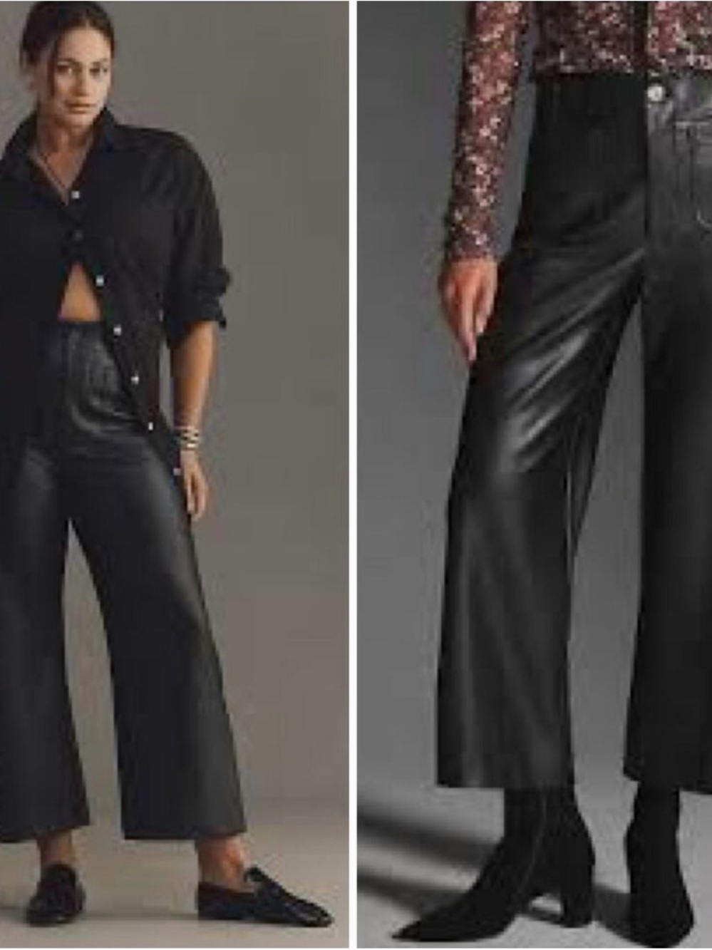 Maeve The Colette Black Faux-Leather Wide-Leg Crop Pants